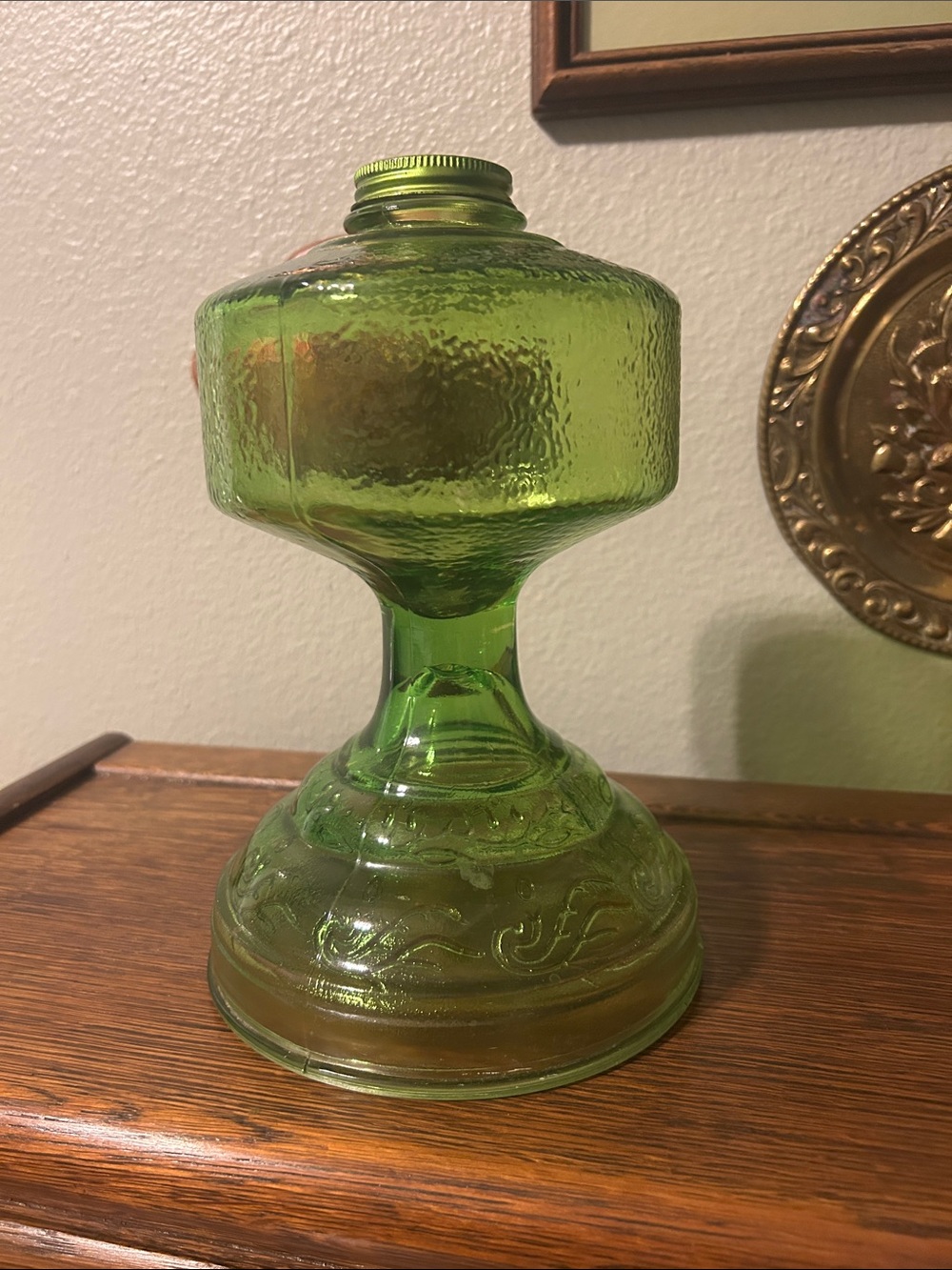1955 P&A Risdon green glass oil lamp base only 9.5"